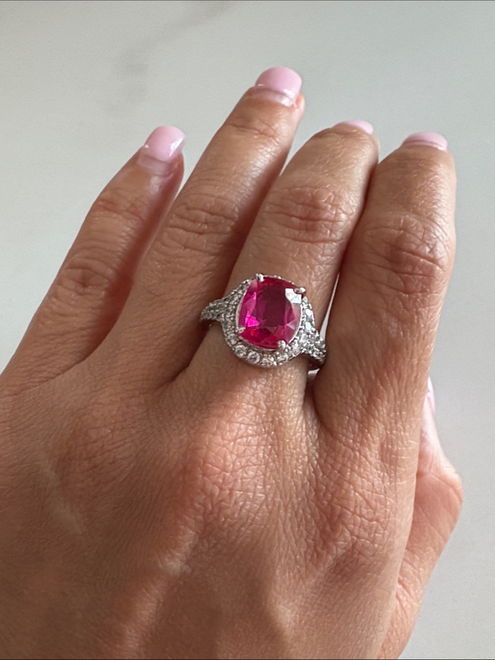Genuine Vintage Ruby Gemstone Halo Ring  with Silver Band